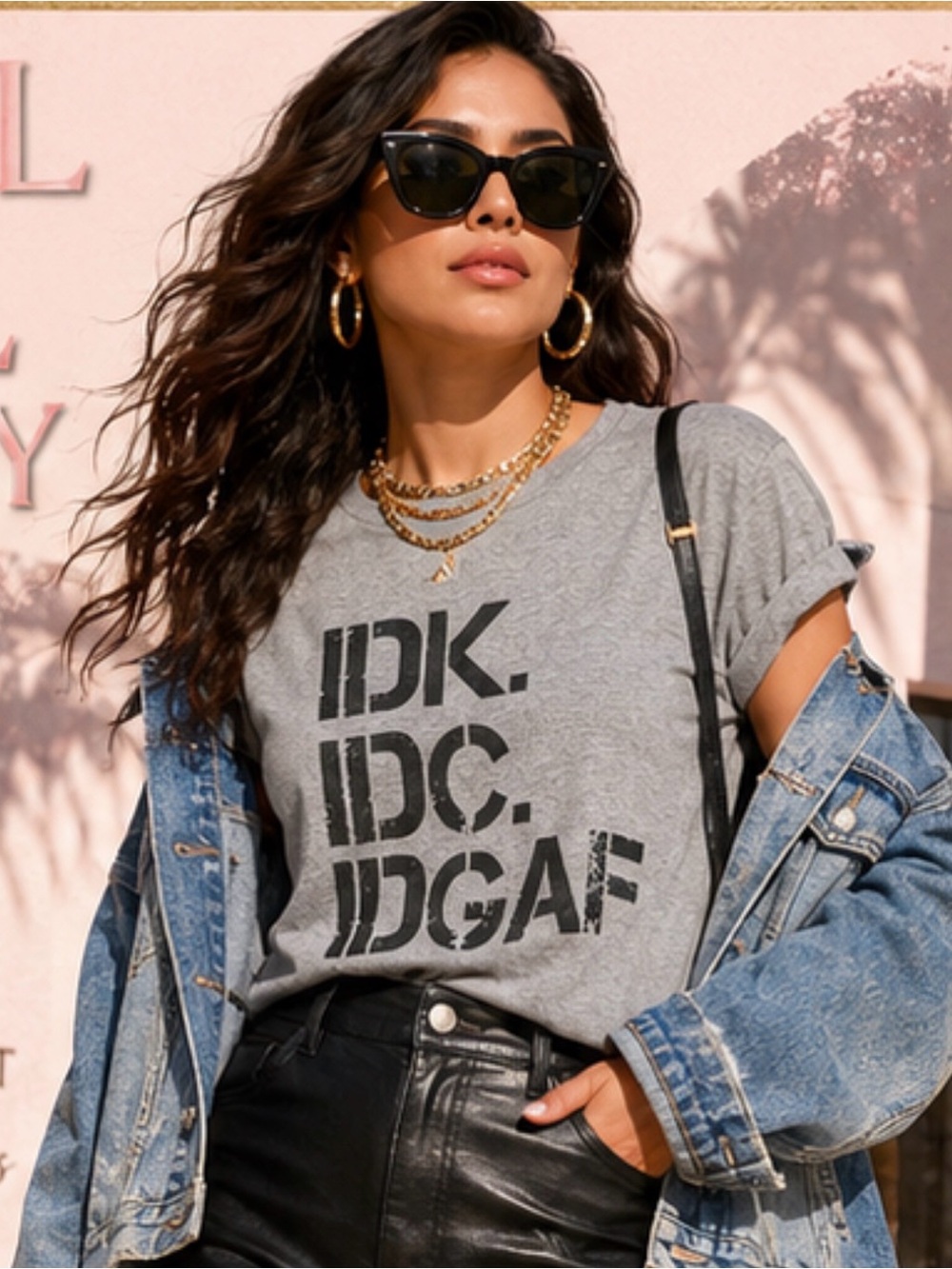 SHESHOW IDK IDC IDGAF Sarcastic Heather Gray Graphic Tee Size M NWT